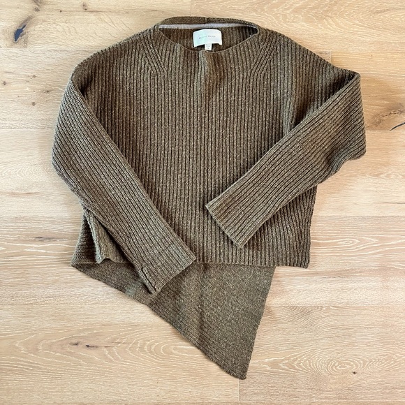 Brochu Walker Sweaters - Brochu Walker Thandee Asymmetrical Speckled Olive Green Hi Low Wool Sweater S